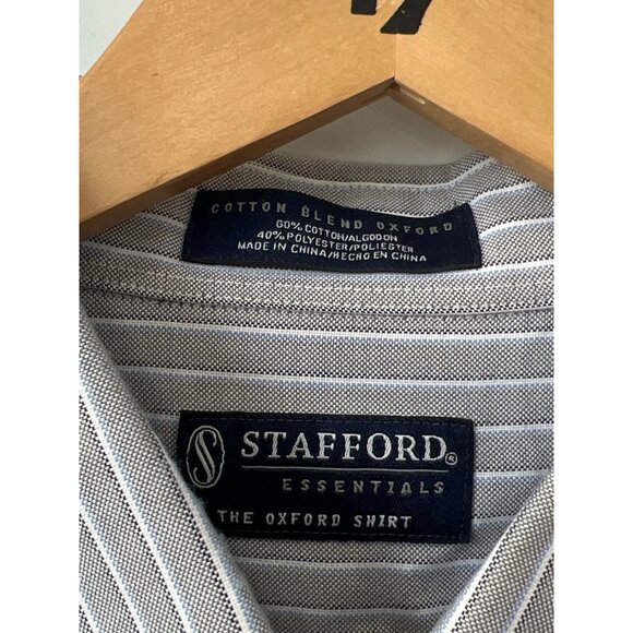 Stafford Essentials Oxford Size 18 Shirt Striped Button Front Long Sleeve Career - Picture 3 of 6